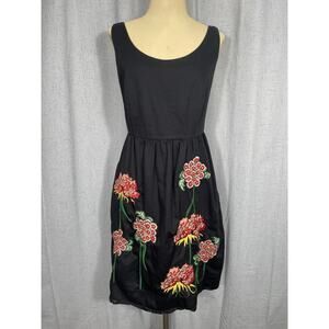 Anthropologie Floreat Black Cranesbill Floral Embroidered Sleeveless Dress